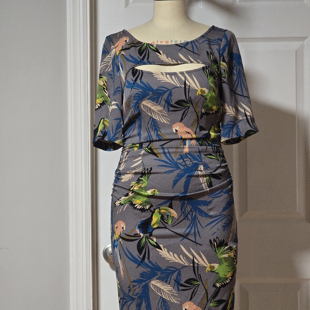 Tracy Reese Tropical Print Dress with Parrots, Size 8